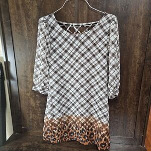 Plaid and Leopard Print Mini Dress